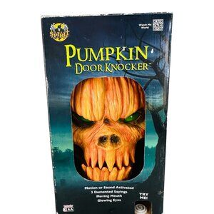 Spirit Halloween Pumpkin Door Knocker Motion Sound Moving Mouth Glowing Eyes
